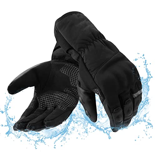 Guantes Moto Invierno Impermeables Resistentes al Viento, Pantalla Táctil Larga Manga Cálidos Guantes para Scooter, Ciclomotor, Moto Cross, Bicicleta, Deportes al Aire Libre - L