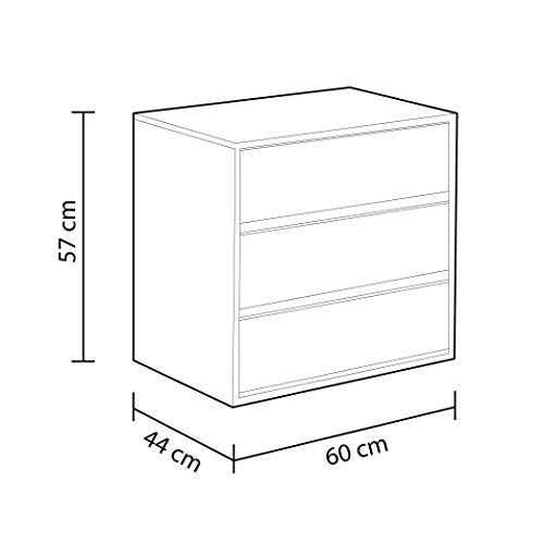 Habitdesign Cajonera, Cómoda con Tres cajones, Acabado en Blanco Mate, Dimensiones: 60 cm (Ancho) x 57 cm (Alto) x 44 cm (Fondo)