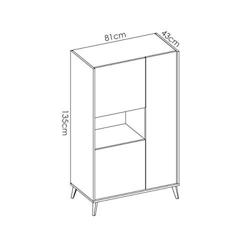 HABITMOBEL Mueble aparador Vitrina, Acabado Roble y Blanco, Medidas: 81 cm (Ancho) x 43 cm (Fondo) x 135 cm (Alto) - Stock