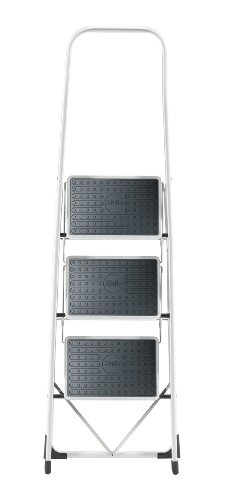 Hailo 4313-001 Taburete de acero con 3 peldaños y estribo de seguridad extra alto de 50 cm, Blanco, un tamaño