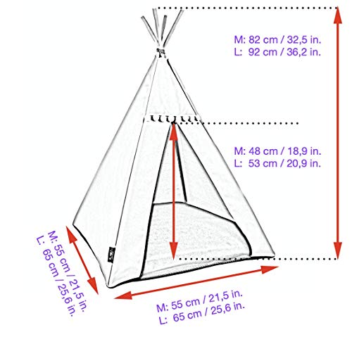 Halkalife Tipi para perros con pompones, tienda impermeable para perros y tienda de lujo para cachorros, wigwam para perros, casa para perros, nido para perros (L, gris, negro)