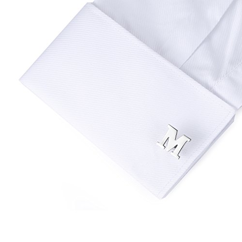 Hanana inicial alfabeto letra Gemelos para hombres camisa, Plata Acero Inoxidable, ideal para negocio boda regalo de Navidad (M)