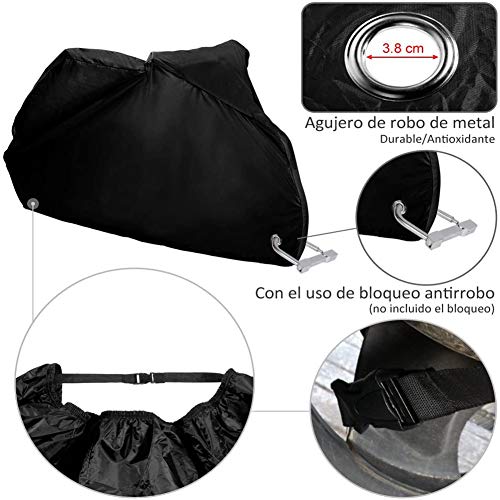 Hanbee Funda para Moto Cubierta Protectora UV de la Motocicleta con Agujeros de Bloqueo, Impermeable y Resistente al Viento Lluvia Nieve,Antipolvo al Aire Libre, 190T, XXL 245X105X125cm,Negro