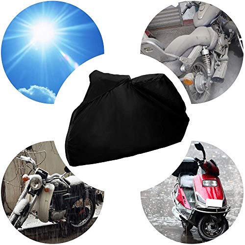 Hanbee Funda para Moto Cubierta Protectora UV de la Motocicleta con Agujeros de Bloqueo, Impermeable y Resistente al Viento Lluvia Nieve,Antipolvo al Aire Libre, 190T, XXL 245X105X125cm,Negro