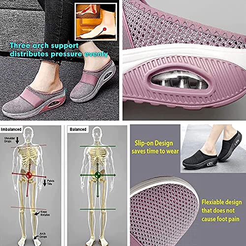 HANHJ Zapatillas Caminar Cojín Aire Mujer, Zapatos Caminar Diabéticos Ortopédicos,Transpirables Soporte Arco Punto Casual Confort Caminar Al Aire Libre,Pink-37