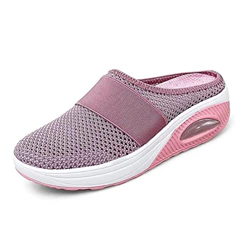 HANHJ Zapatillas Caminar Cojín Aire Mujer, Zapatos Caminar Diabéticos Ortopédicos,Transpirables Soporte Arco Punto Casual Confort Caminar Al Aire Libre,Pink-37