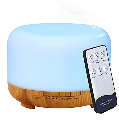 Hantoc Humidificador Aromaterapia Ultrasónico 450ml, Difusores de Aceite Perfumado Lámpara LED Colorida con Función Control Remoto para Yoga Salon SPA Vivir,Dormir, Bañarse