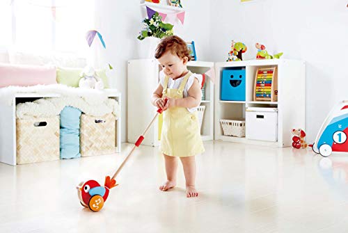 Hape Empuja a Lilly - Juguete para Empujar de Madera Pájaro Bebé Caminar, Juguete infantil con Palo Desmontable