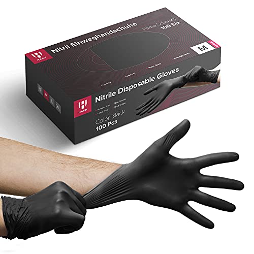 HARD Guantes Desechables de Nitrilo – Talla M, Sin Polvo, Sin Látex, De un Solo Uso, Ideal para Exámenes, Médico, Sanitarios, Profesional, 100 Unidades, Negro