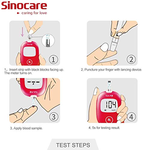 HARPIMER Glucosa en Sangre Kit, Sinocare Glucosa en Sangre Kit, Control de azúcar con 50 Tiras reactivas + 50 Lanzador de Lancetas sin Dolor para Diabéticos