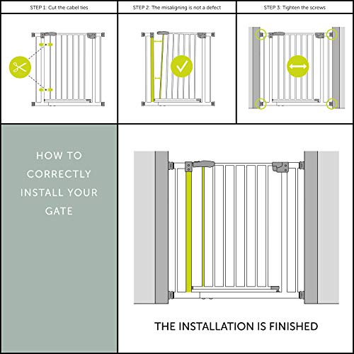 Hauck Barrera de Seguridad de Niños para Puertas y Escaleras Clear Step Safety, con Barra Inferior Muy Delgada, Sin Agujeros, 75 - 80 cm, Extensible con Extensiones por Separado, Metal, Blanco