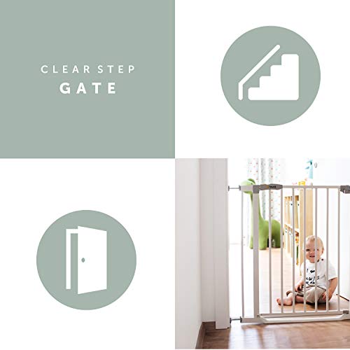 Hauck Barrera de Seguridad de Niños para Puertas y Escaleras Clear Step Safety, con Barra Inferior Muy Delgada, Sin Agujeros, 75 - 80 cm, Extensible con Extensiones por Separado, Metal, Blanco