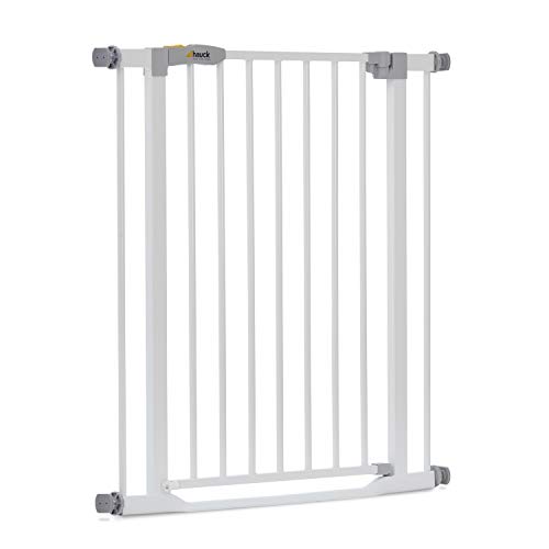 Hauck Barrera de Seguridad de Niños para Puertas y Escaleras Clear Step Safety, con Barra Inferior Muy Delgada, Sin Agujeros, 75 - 80 cm, Extensible con Extensiones por Separado, Metal, Blanco