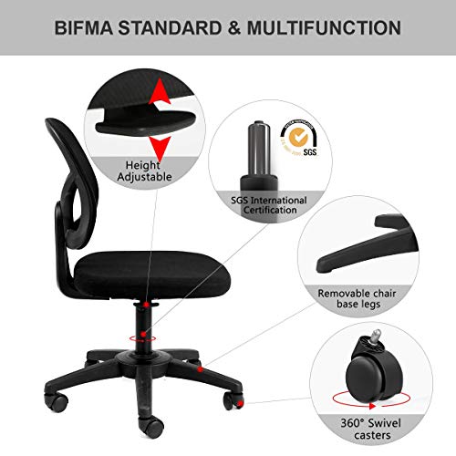 Hbada Silla de Oficina Silla giratoria Silla de Escritorio Ergonómico Respaldo sin reposabrazos Silla fácil Sillas de Comedor Ahorro de Espacio Ajuste de Altura Negro