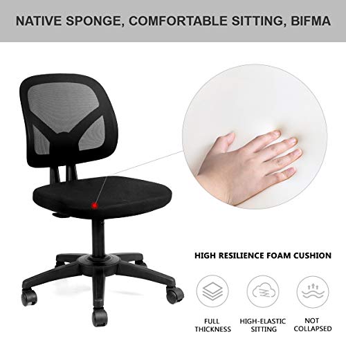 Hbada Silla de Oficina Silla giratoria Silla de Escritorio Ergonómico Respaldo sin reposabrazos Silla fácil Sillas de Comedor Ahorro de Espacio Ajuste de Altura Negro