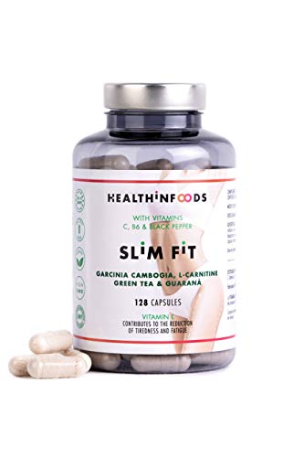 Healthinfoods | Slim Fit | Garcinia Cambogia, Lcarnitine, Té Verde Y Guaraná | Vitaminas C, B6 Y Pimienta Negra | Supresor Apetito | Quemagrasas Potente Y Natural Para Adelgazar | 128 Cápsulas, 90 g