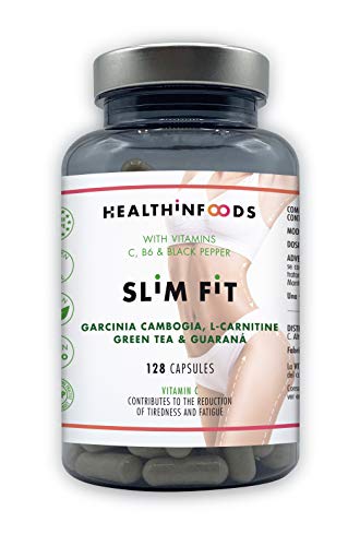 Healthinfoods | Slim Fit | Garcinia Cambogia, Lcarnitine, Té Verde Y Guaraná | Vitaminas C, B6 Y Pimienta Negra | Supresor Apetito | Quemagrasas Potente Y Natural Para Adelgazar | 128 Cápsulas, 90 g