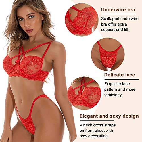 heekpek Ropa Interior Mujer Conjuntos de Lencería Encaje Atractivo Ropa de Dormir Babydoll Sujetador y Panty Transparente