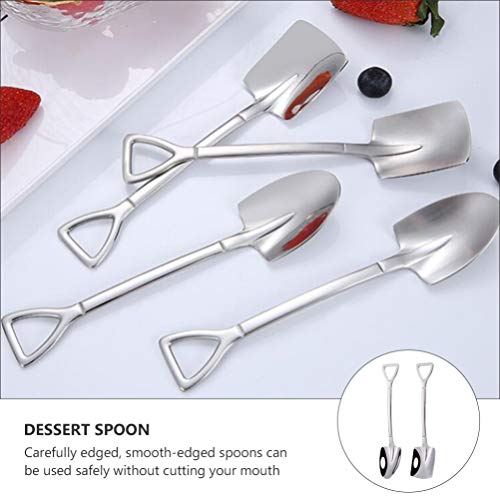 Hemoton 4 piezas Cuchara para postres Cucharas de café de acero inoxidable con forma de pala Juego de Cucharas para Café Tenedores de frutas Cuchara de helado de sandía Plata