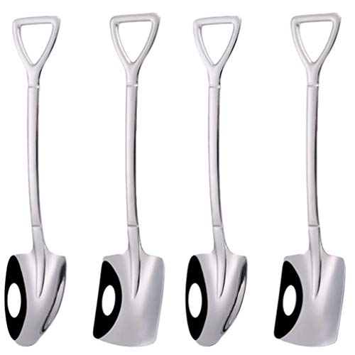 Hemoton 4 piezas Cuchara para postres Cucharas de café de acero inoxidable con forma de pala Juego de Cucharas para Café Tenedores de frutas Cuchara de helado de sandía Plata