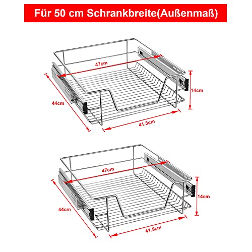 HENGMEI Cajón armario cajón extraíble cajón de cocina Estante Estantería de cocina cesta auszug Dormitorio cajón, 2x50 cm