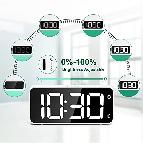 HERMIC Reloj Despertador Digital, LED Despertador con Cable USB , 0-100% Atenuador de Brillo, Pantalla Digital Clara Grande, Snooze, 12 / 24H, Alarmas Duales, Volumen Ajustable, Incluye Adaptador