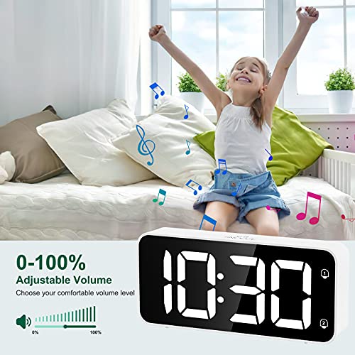 HERMIC Reloj Despertador Digital, LED Despertador con Cable USB , 0-100% Atenuador de Brillo, Pantalla Digital Clara Grande, Snooze, 12 / 24H, Alarmas Duales, Volumen Ajustable, Incluye Adaptador