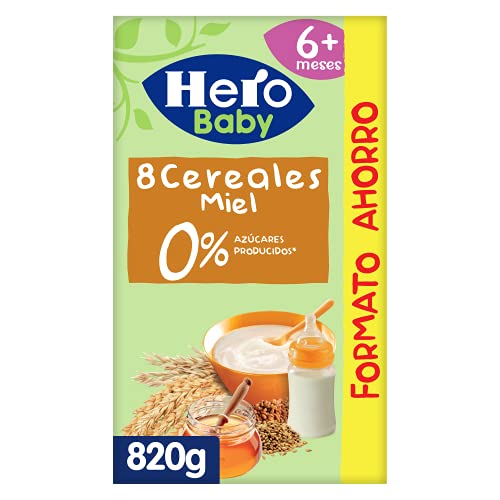 Hero Baby Papilla de 8 Cereales con Miel - Para Bebés a Partir de los 6 Meses - Pack de 3 x 820 g