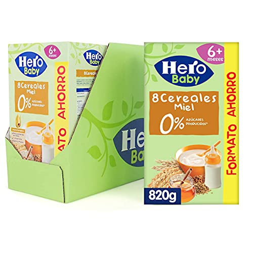 Hero Baby Papilla de 8 Cereales con Miel - Para Bebés a Partir de los 6 Meses - Pack de 3 x 820 g