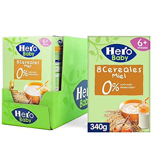 Hero Baby Papillas de 8 Cereales con Miel -Para Bebés a Partir de los 6 Meses - Pack de 6 x 340 g