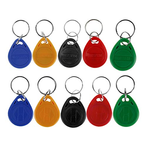 HFeng 10pcs tarjeta llave de proximidad 125kHz RFID de control de acceso tk4100 em4100 Llaveros Llaveros Smart ID tarjeta llave para Puerta cerradura electrica sistema NFC token tag (Mix color)