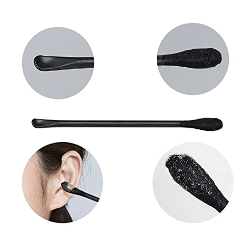 HHSTORE Eliminador de Cera de Oidos, Kit de Limpieza Oido, Clean Ears en Espiral Reutilizable de Silicona Suave, con 16 Repuestos y Limpiador para Oido Negras 100PCS.