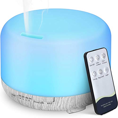 Hianjoo Aroma Diffuser Humidificador 450ml Humidificador Ultrasónico Aromaterapia Lámpara LED Colorida con Función Control Remoto para Yoga Salon SPA Vivir,Dormir, Bañarse, Hotel, Gris Claro