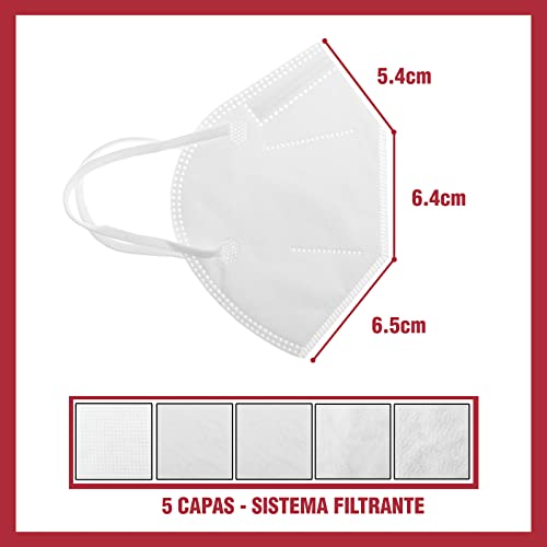 HIBRON Mascarilla FFP2 CE 2163, Protección Personal. Bolsa Individual. Alta filtración ≥95%, 5 capas. Pinza Nasal Suave/Ajustable, Mascarilla Profesional Libre de Grafeno