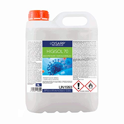 HIGISOL 70 -Solución Hidroalcohólica para Manos y Superficies, antibacterias de secado instantáneo. Envase 5 Litros