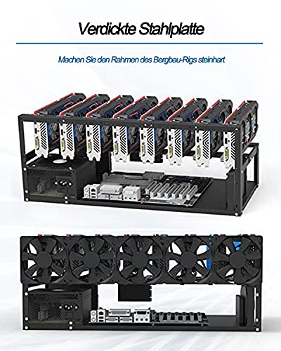 HIMAugbo Mining Case Rack Motherboard Bracket, Open Mining Rig Frame for 6~8 gpu Mining Case Rack, para ATX/Btx/Flex/Itx/Microatx, Ventilador de 4 X 12 cm, 8gpu