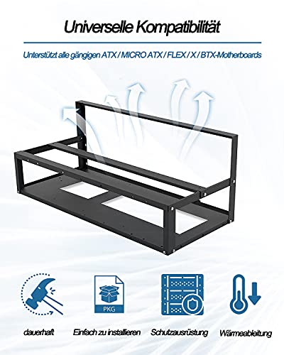 HIMAugbo Mining Case Rack Motherboard Bracket, Open Mining Rig Frame for 6~8 gpu Mining Case Rack, para ATX/Btx/Flex/Itx/Microatx, Ventilador de 4 X 12 cm, 8gpu