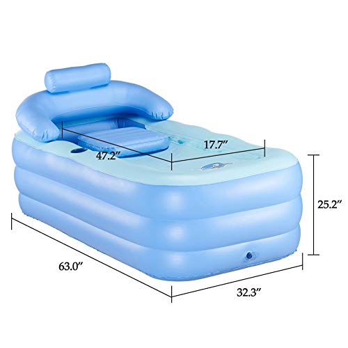 Hiram Bañera Hinchable de PVC Bañera Portátil 160 X 82 X 72CM Bañera Hinchable Portátil para Adultos Bañera Inflable Adulto para SPA en Casa o Jardín (con Bomba electrica)