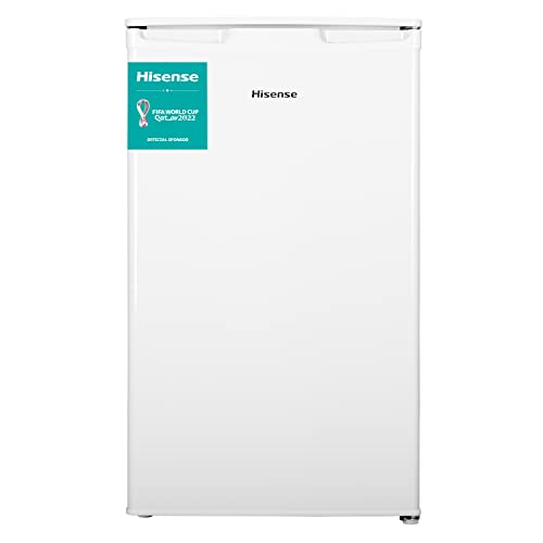 Hisense RR125D4AW1 - Frigorífico Pequeño Table Top, una puerta reversible, Capacidad neta 96 L, 84.7 cm de alto bajo encimera, silencioso 43 dBA, color blanco