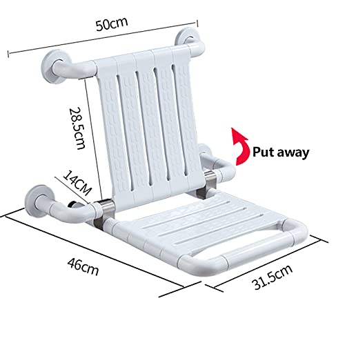 HIYU Taburete de baño abatible, Asiento de Ducha, abatible a 90 °, Apto para Embarazadas de Mediana Edad y Mayores y Personas con Movilidad Reducida, 46x31,5x14cm