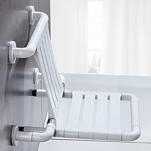 HIYU Taburete de baño abatible, Asiento de Ducha, abatible a 90 °, Apto para Embarazadas de Mediana Edad y Mayores y Personas con Movilidad Reducida, 46x31,5x14cm