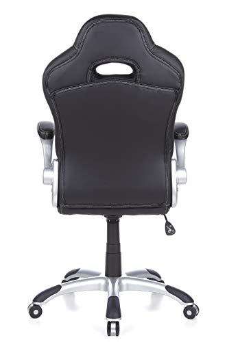 HJH Office Game Sport Silla giratoria, Pi?l sint?tica, Negro/Gris, 118-130 cm/ 64 cm/ 57 cm