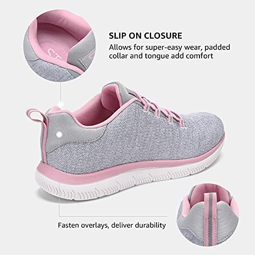 HKR Zapatillas de Mujer Zapatos Malla Transpirable y Slip on Sneaker Ligero Tenis Caminar Fitness Atlético Sneakers Gris Rosa 38 EU