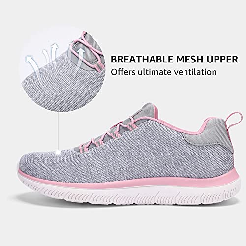 HKR Zapatillas de Mujer Zapatos Malla Transpirable y Slip on Sneaker Ligero Tenis Caminar Fitness Atlético Sneakers Gris Rosa 38 EU