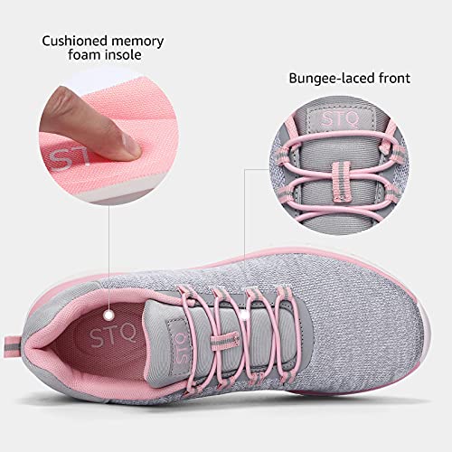 HKR Zapatillas de Mujer Zapatos Malla Transpirable y Slip on Sneaker Ligero Tenis Caminar Fitness Atlético Sneakers Gris Rosa 38 EU