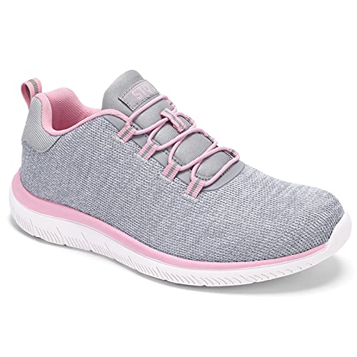 HKR Zapatillas de Mujer Zapatos Malla Transpirable y Slip on Sneaker Ligero Tenis Caminar Fitness Atlético Sneakers Gris Rosa 38 EU