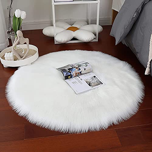 HLZDH Oveja de Piel sintética Felpudo Alfombra Antideslizante Lujosa Suave Lana Artificial Alfombra para salón Dormitorio baño sofá Silla cojín (45 x 45 CM, Blanco)