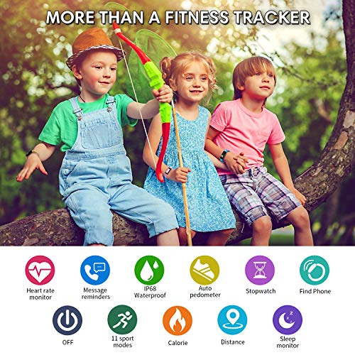 HOFIT Pulsera Actividad para Niños, Reloj Inteligente con Podómetros, Monitor de Frecuencia Cardíaca y Sueño, Cronómetro, Ip68 Resistente Pulsera Deportiva, Smartwatch con 2 Pulseras (Rosado-A)