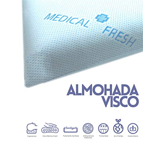 hogar Almohada viscoelástica 100% viscoelástica. Tejido Medical Transpirable. Termoregulable. Firmeza Media. Alta Recuperación (1, 90 CM)