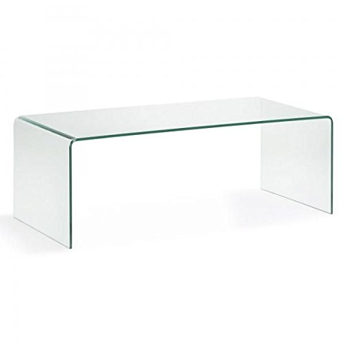 HOGAR24 ES- Mesa de Centro Cristal Curvado de una Pieza, Medidas 110 x 55 x 35 cm